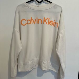 Calvin Klein Off-White Sweatshirt with Vibrant Orange Logo